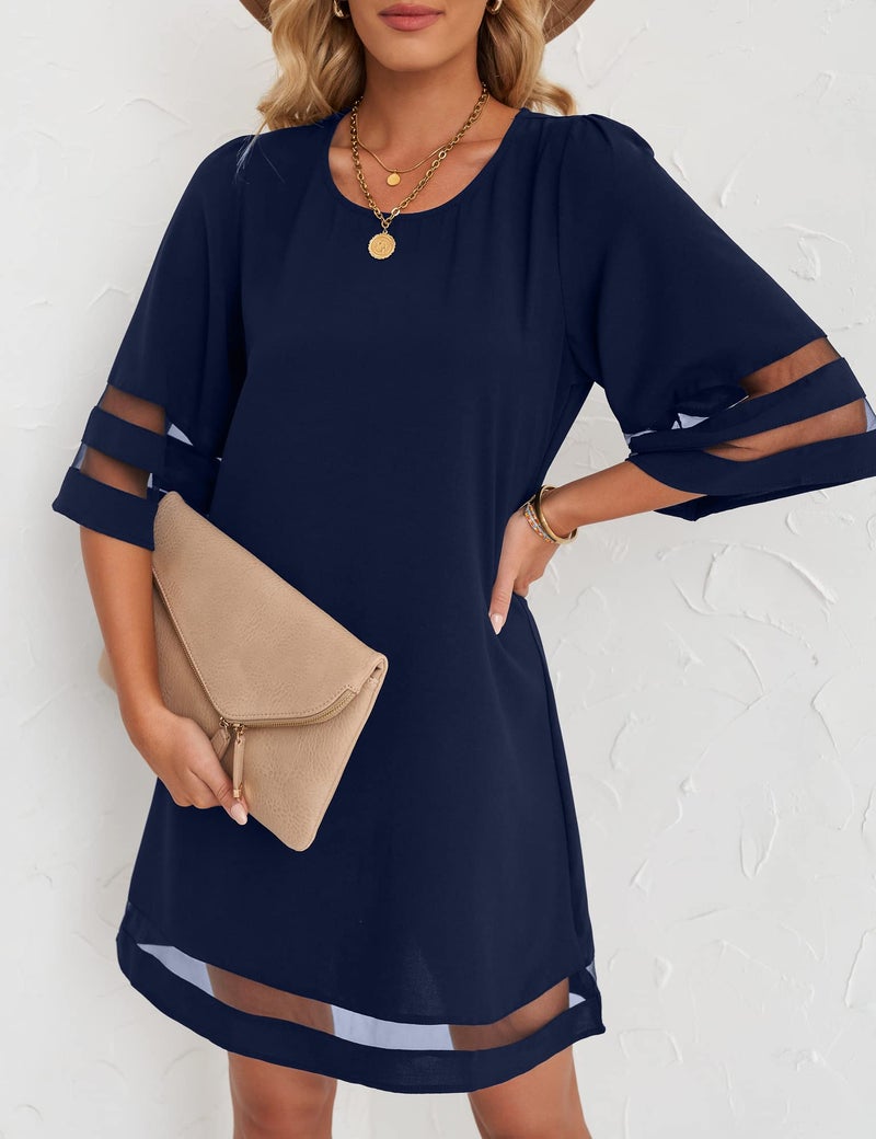 LookbookStore Summer Dresses for Wedding Guest October Bell Sleeve Summer Dress 3/4 Sleeves Tunic Cocktail Dresses Dark Sapphire Size XL Casual Dress Size 16 18 - Image 4